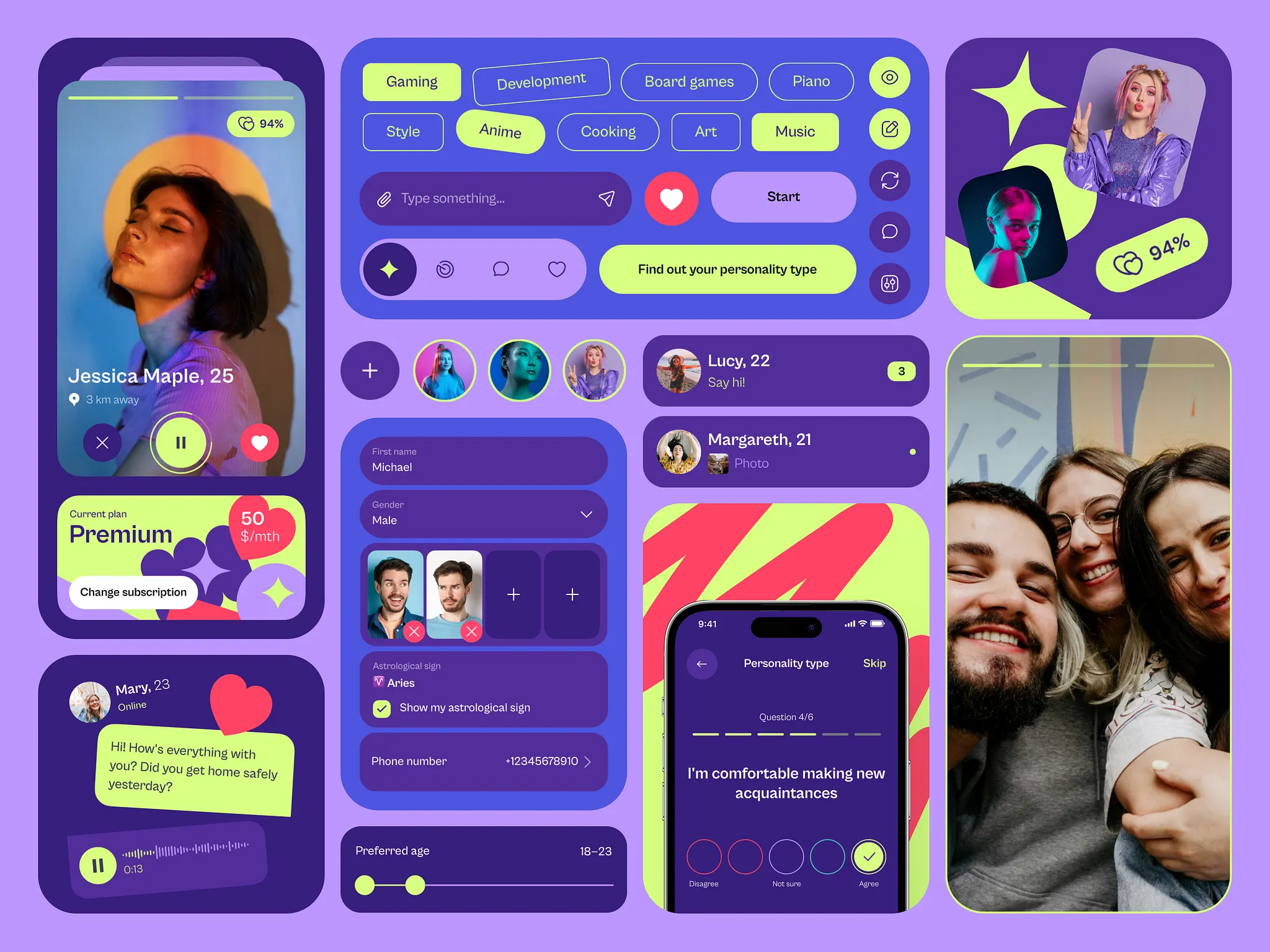 Dating app interface showing personality-based matching